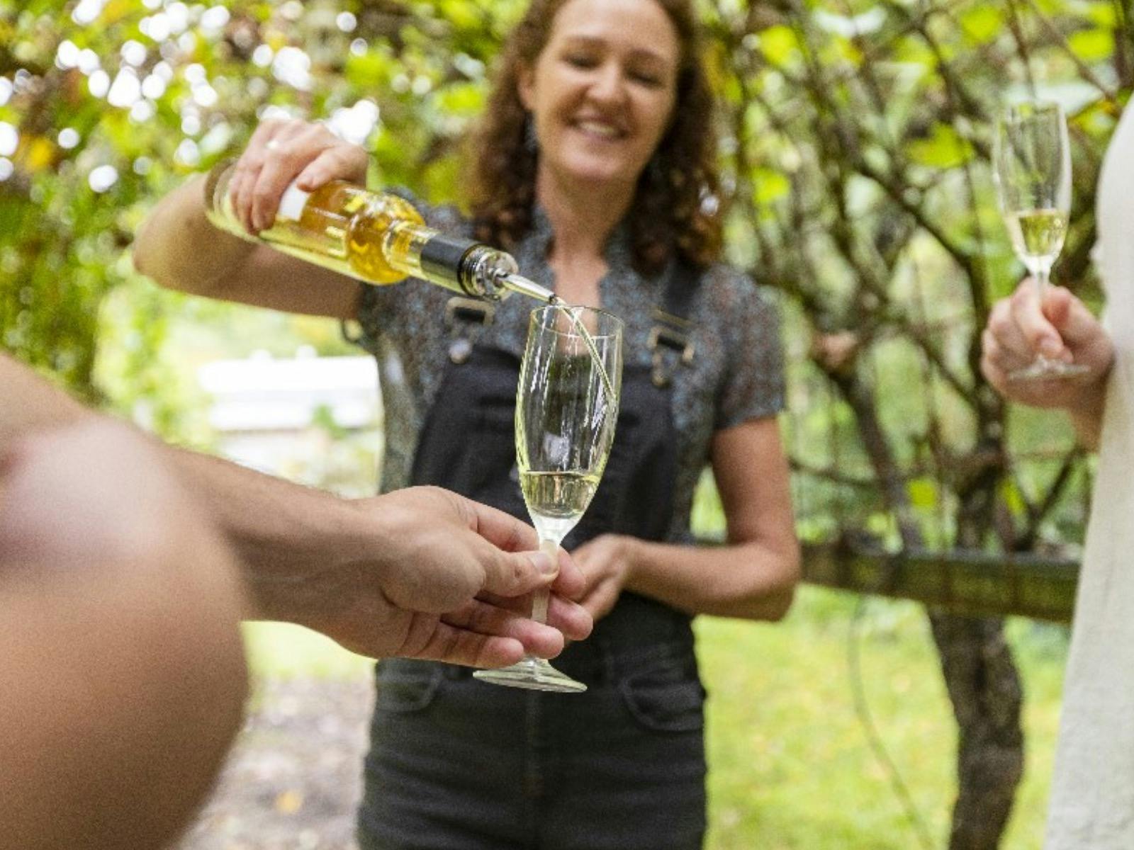 Winemaker's secret garden tour - Guests trying the wine under the plant where it grew