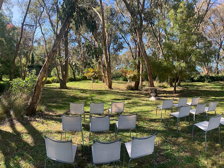 Ceremony  area set under a canopy of gorgeous gumtrees