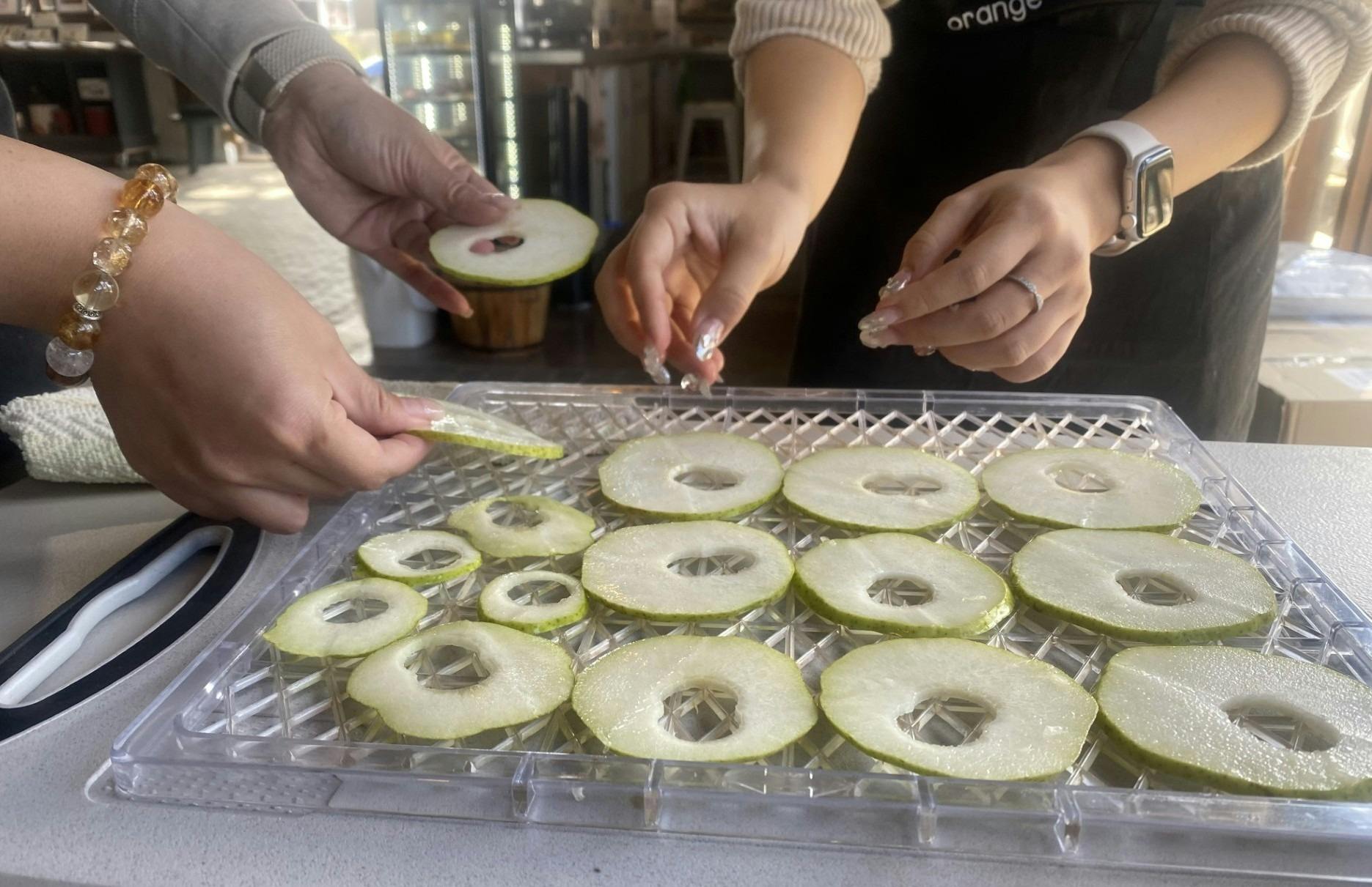 apple slices ready for dehydrator