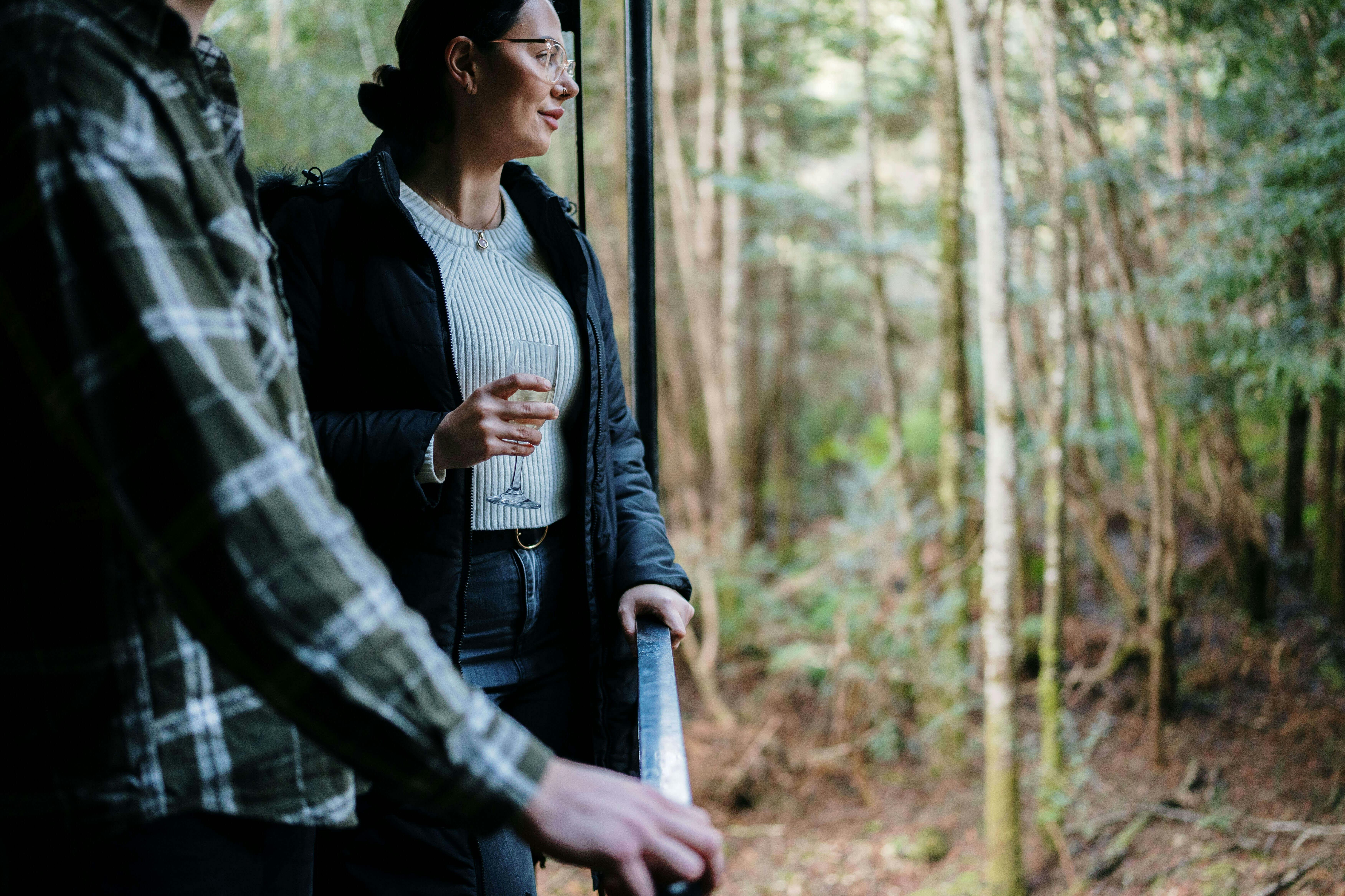 Wilderness Carriage passengers admire the rainforest from the carriage balcony