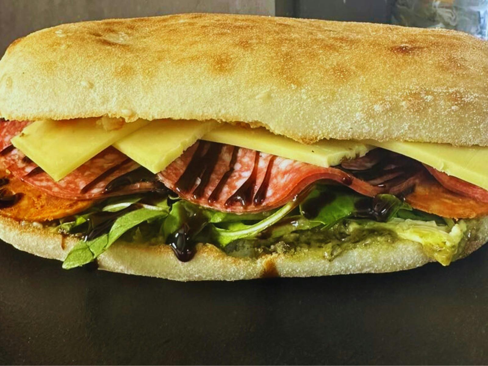 Deja Brew tasty salami and salad sandwich