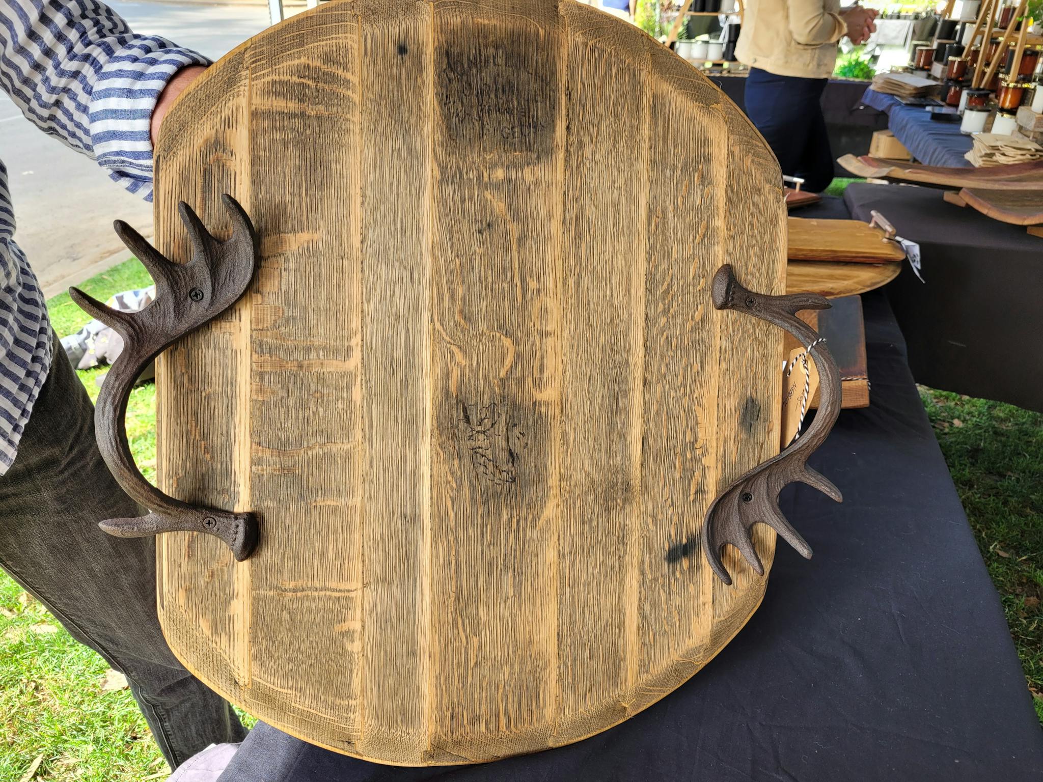 Wooden tray with antler ears