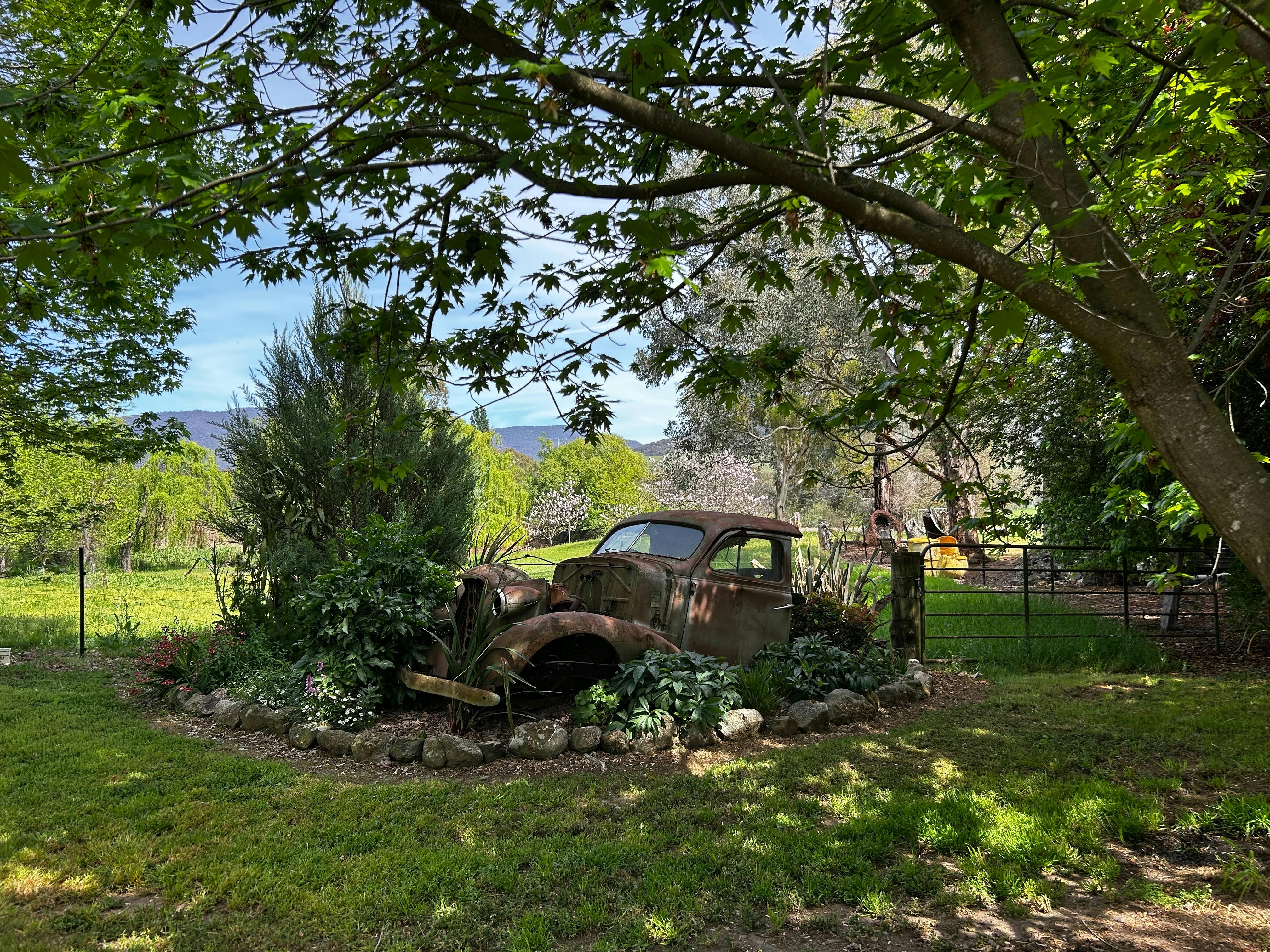 Open Gardens Victoria - Kelso Park, old rusty truck in garden bed