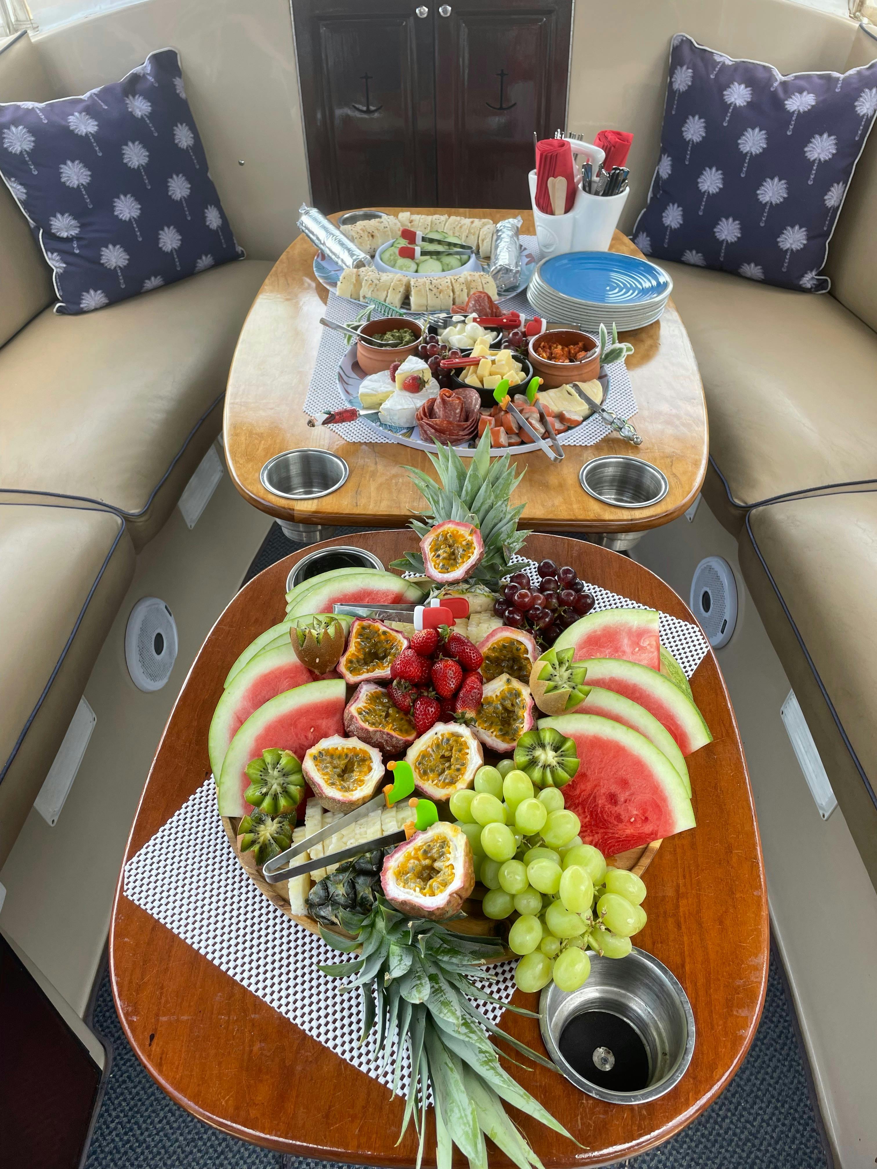 Duffy Boat Catering Options, fruit & cheese platter, antipasti platter
