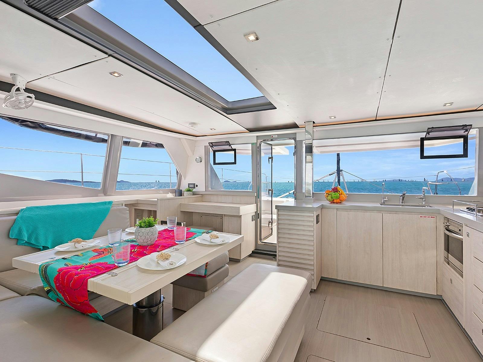 Leopard 45 - Saloon, galley and forward access door