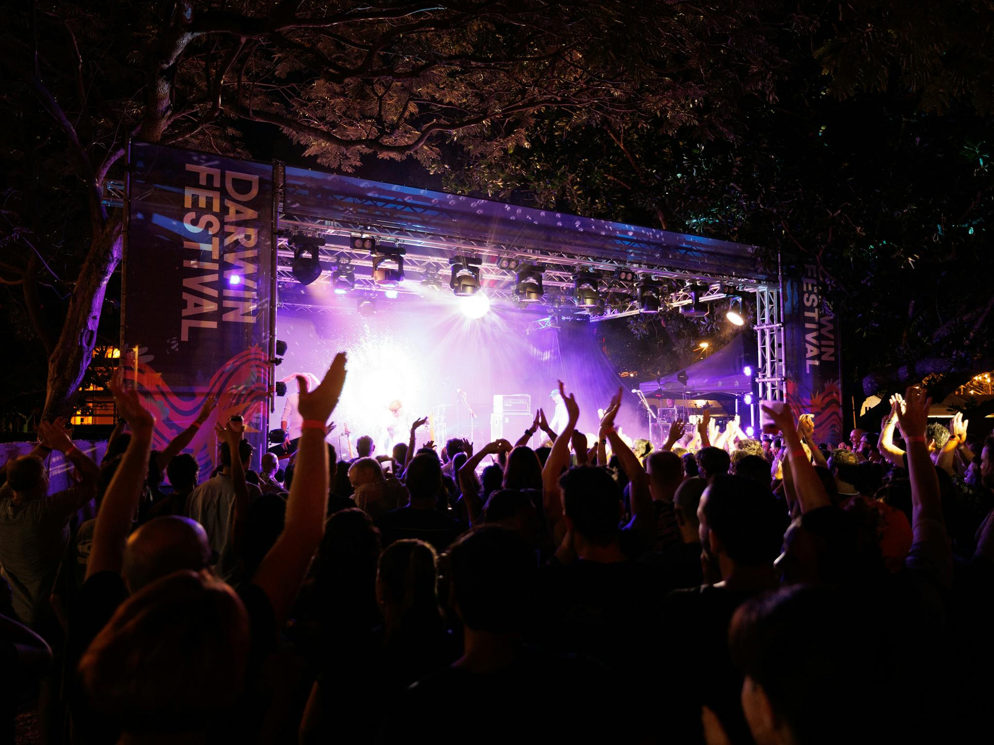 crowd with hands in the air, INPEX Sunset Stage, Darwin Festival