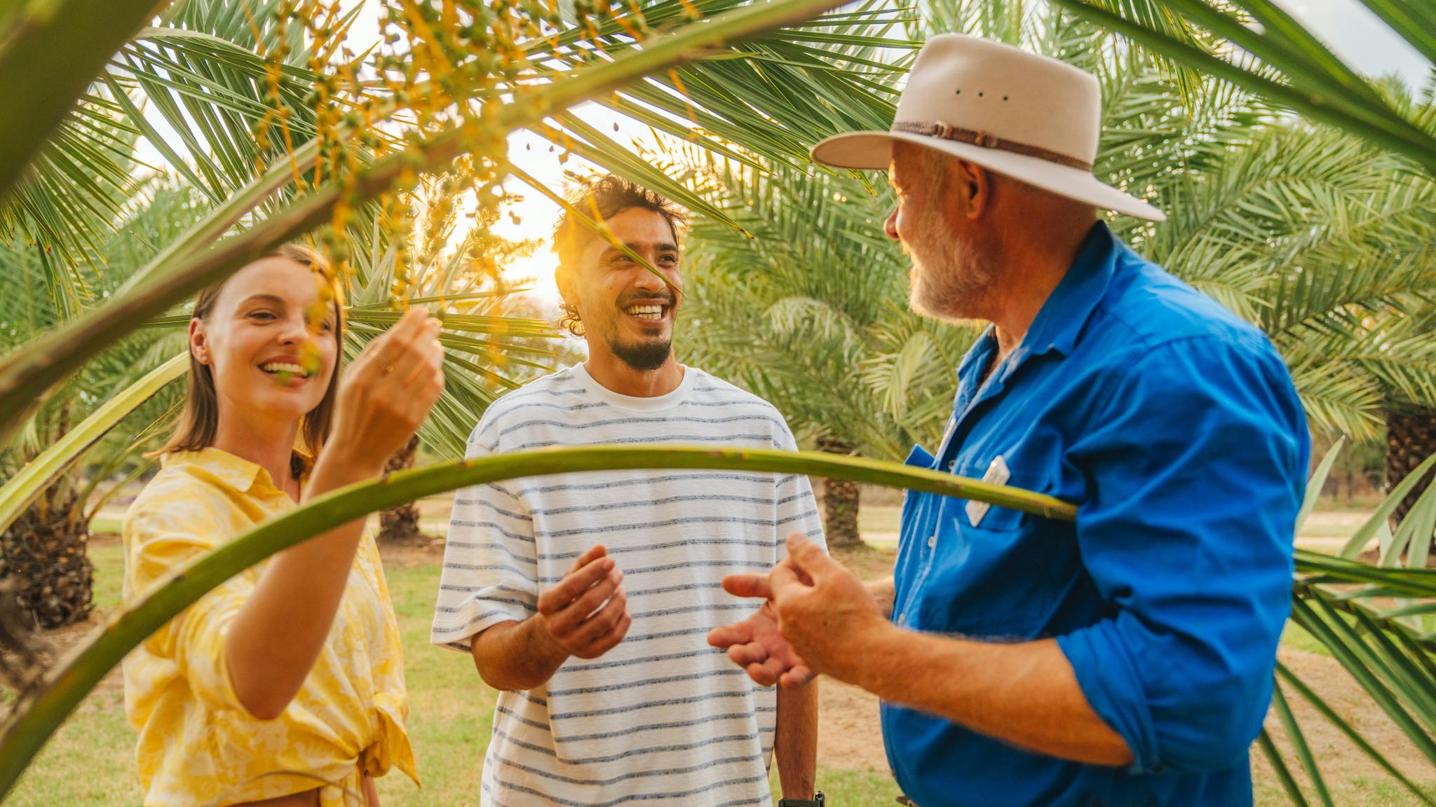 Date farmer entertaining tourists Date farmer entertaining tourists