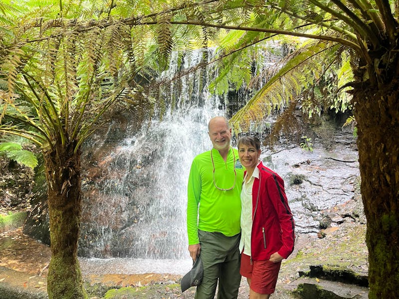 Two happy guests exploring nature in Tasmania