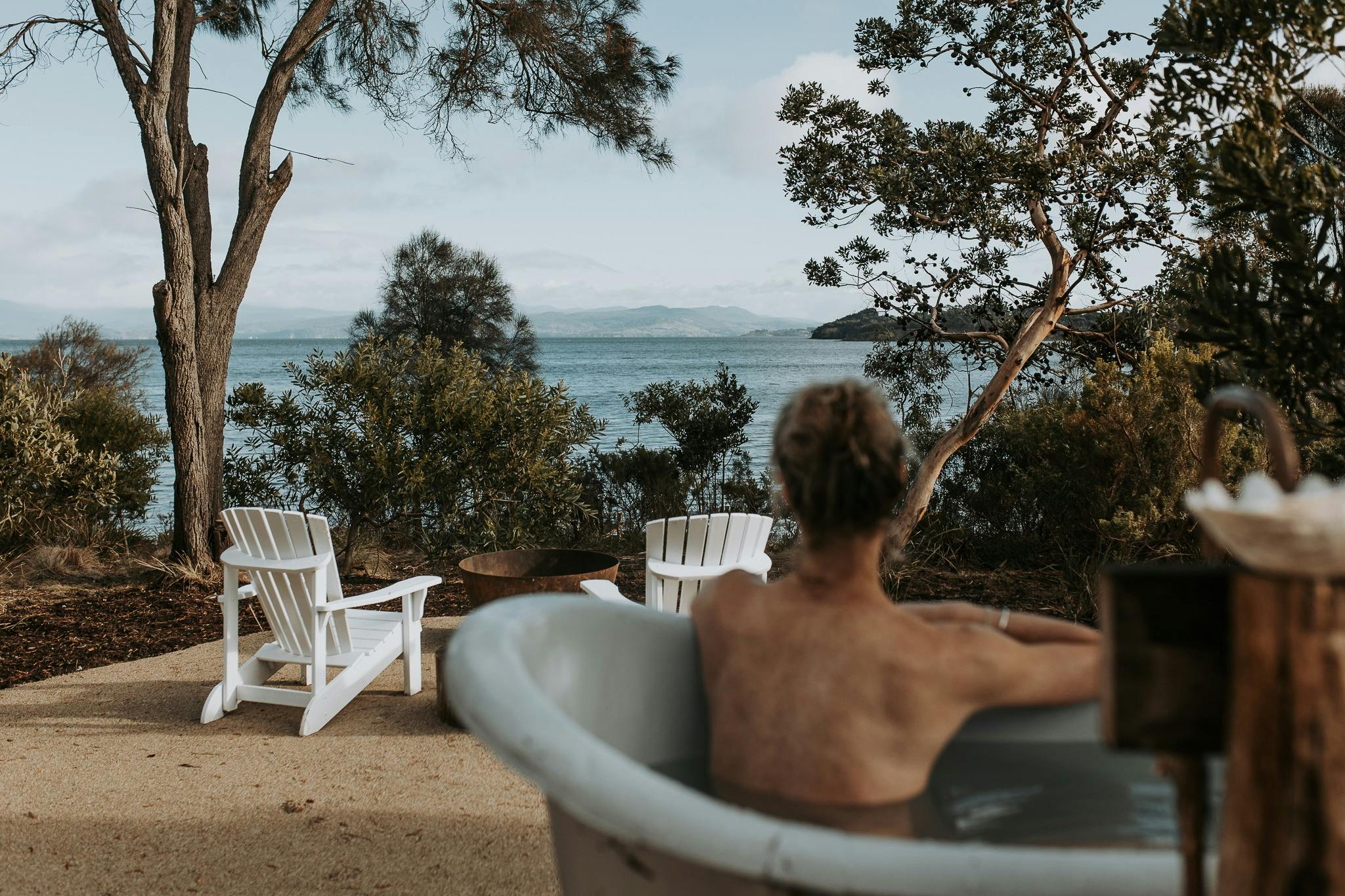 The French outdoor bath offers a moment of stillness
