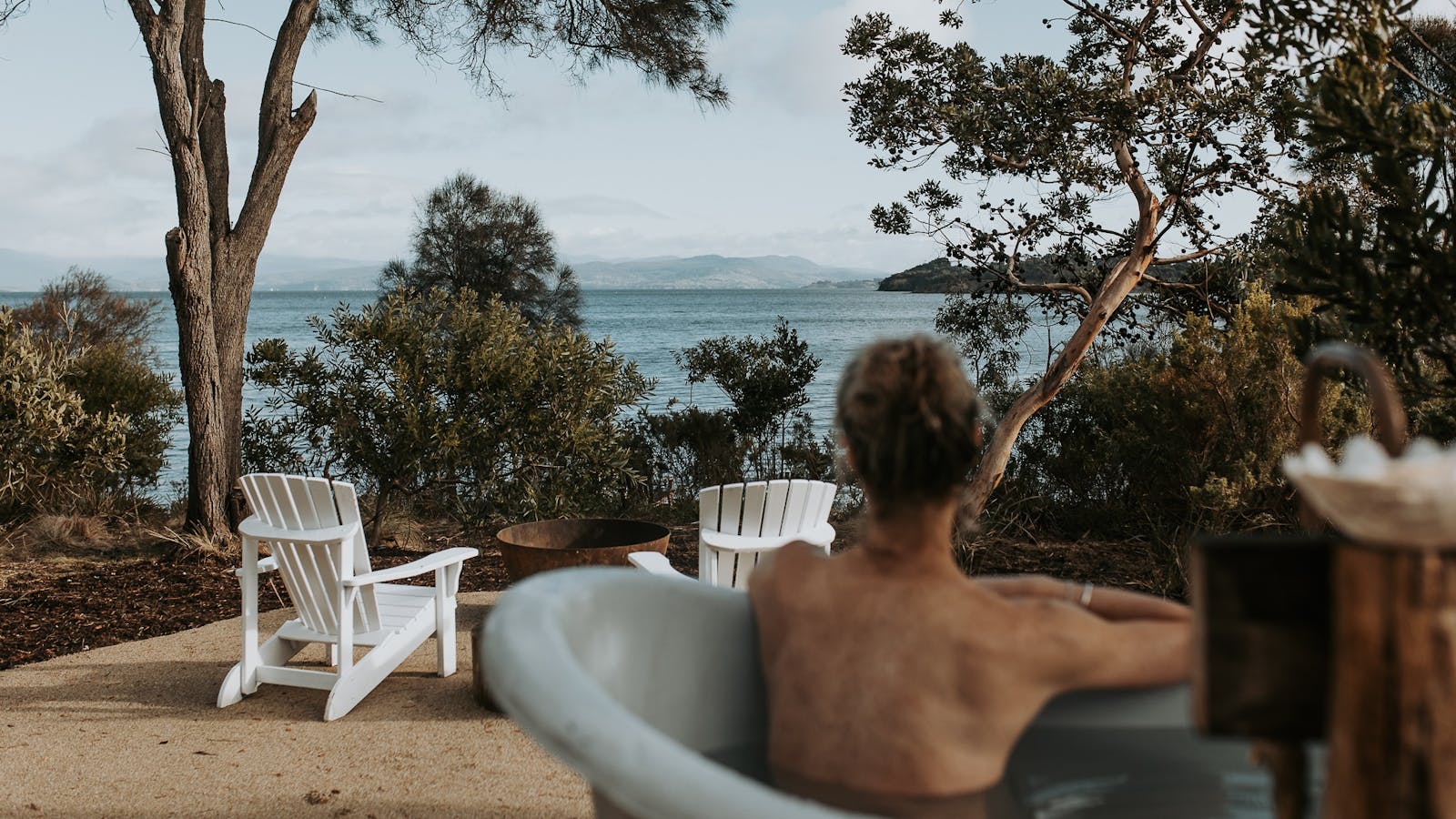The French outdoor bath offers a moment of stillness