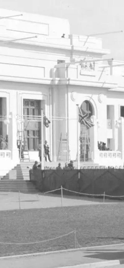 Historic black and white image of Old Parliament House