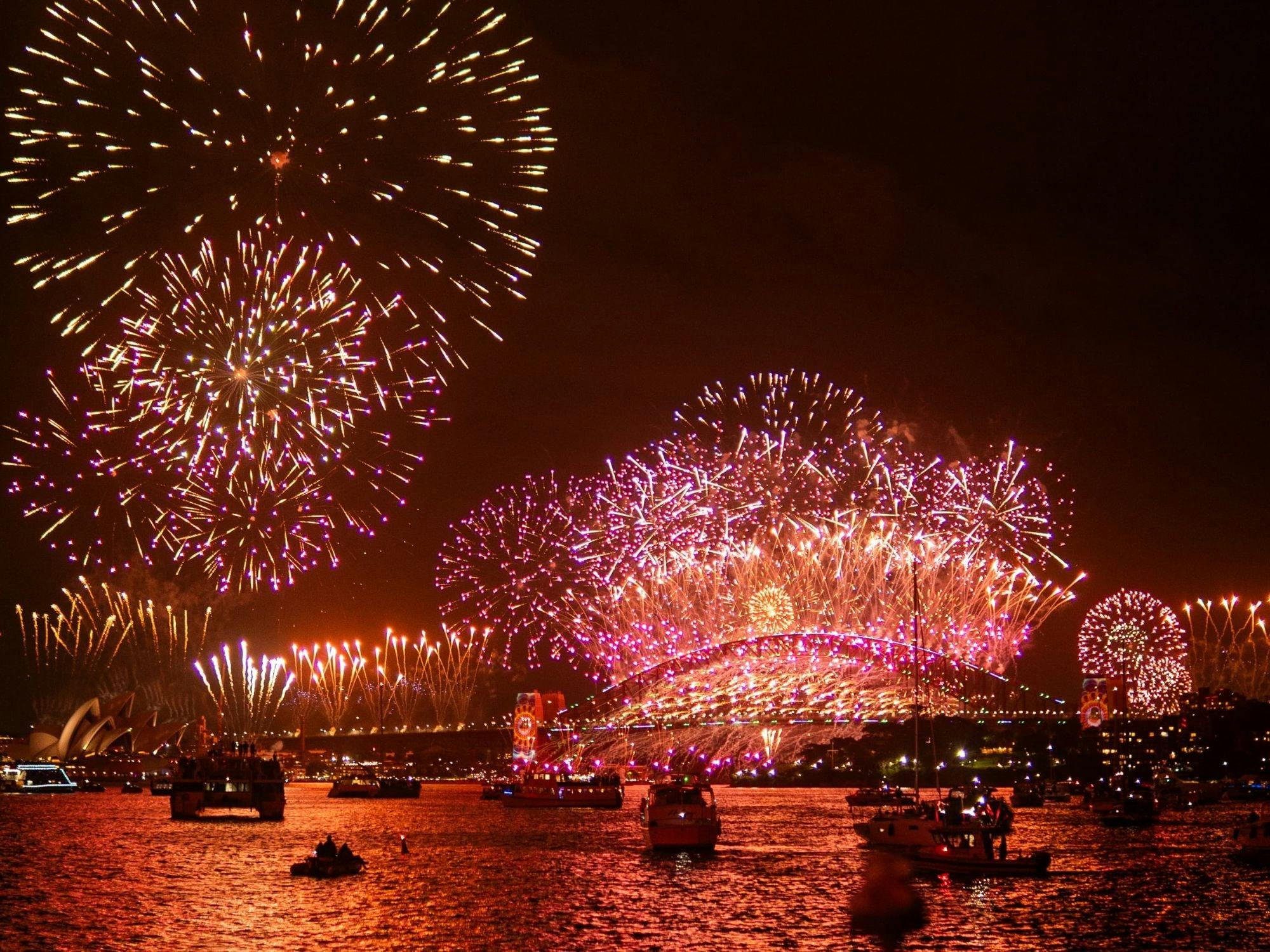 Fireworks over the Sydney Harbour Bridge and Opera House on New Year's Eve