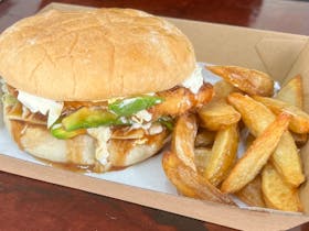 Chicken Katsu Burger with home made chips