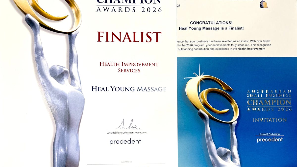 Heal Young Massage Finalist certificate, Australian Small Business Champion Awards 2026