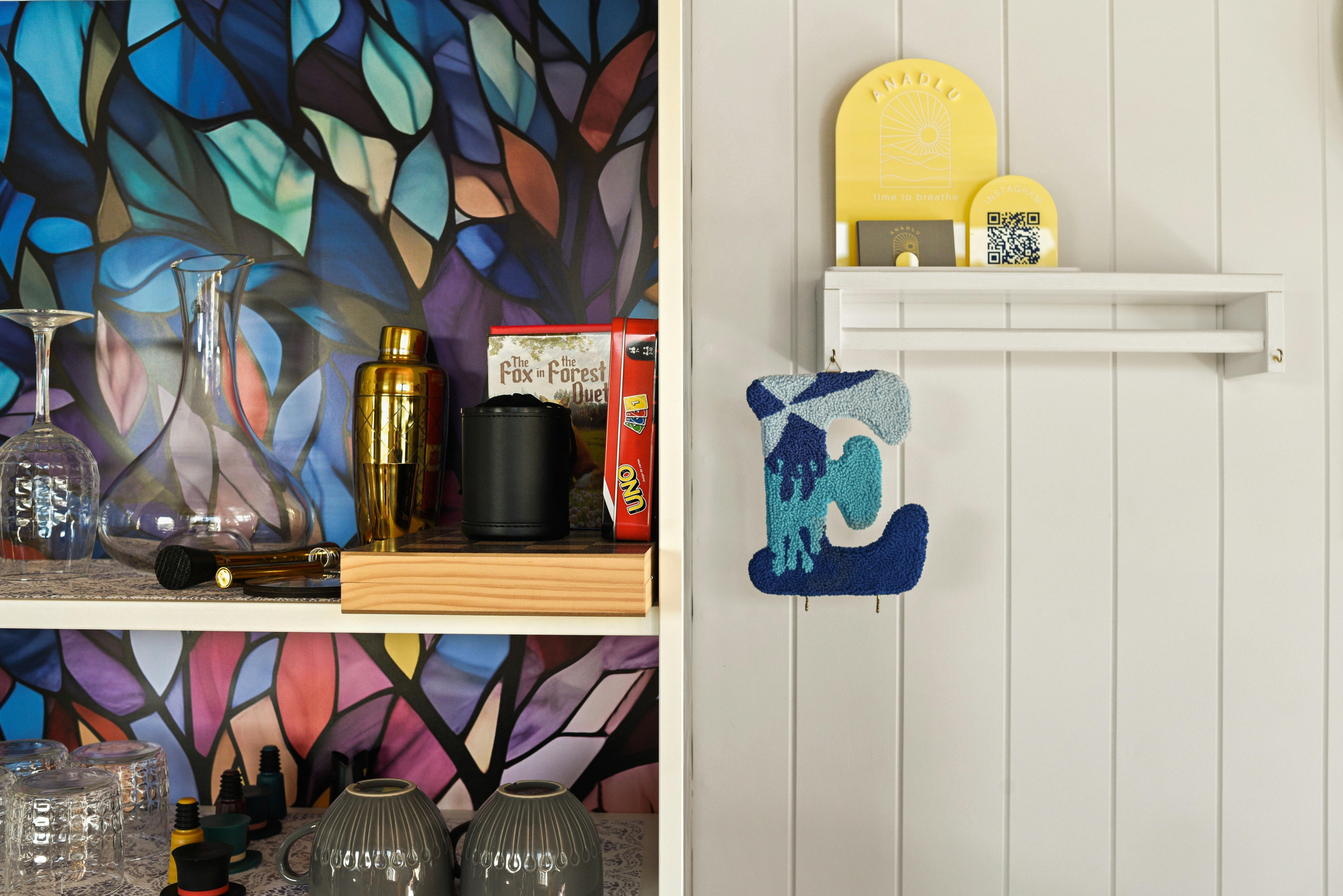 Bookshelf with crockery and glassware