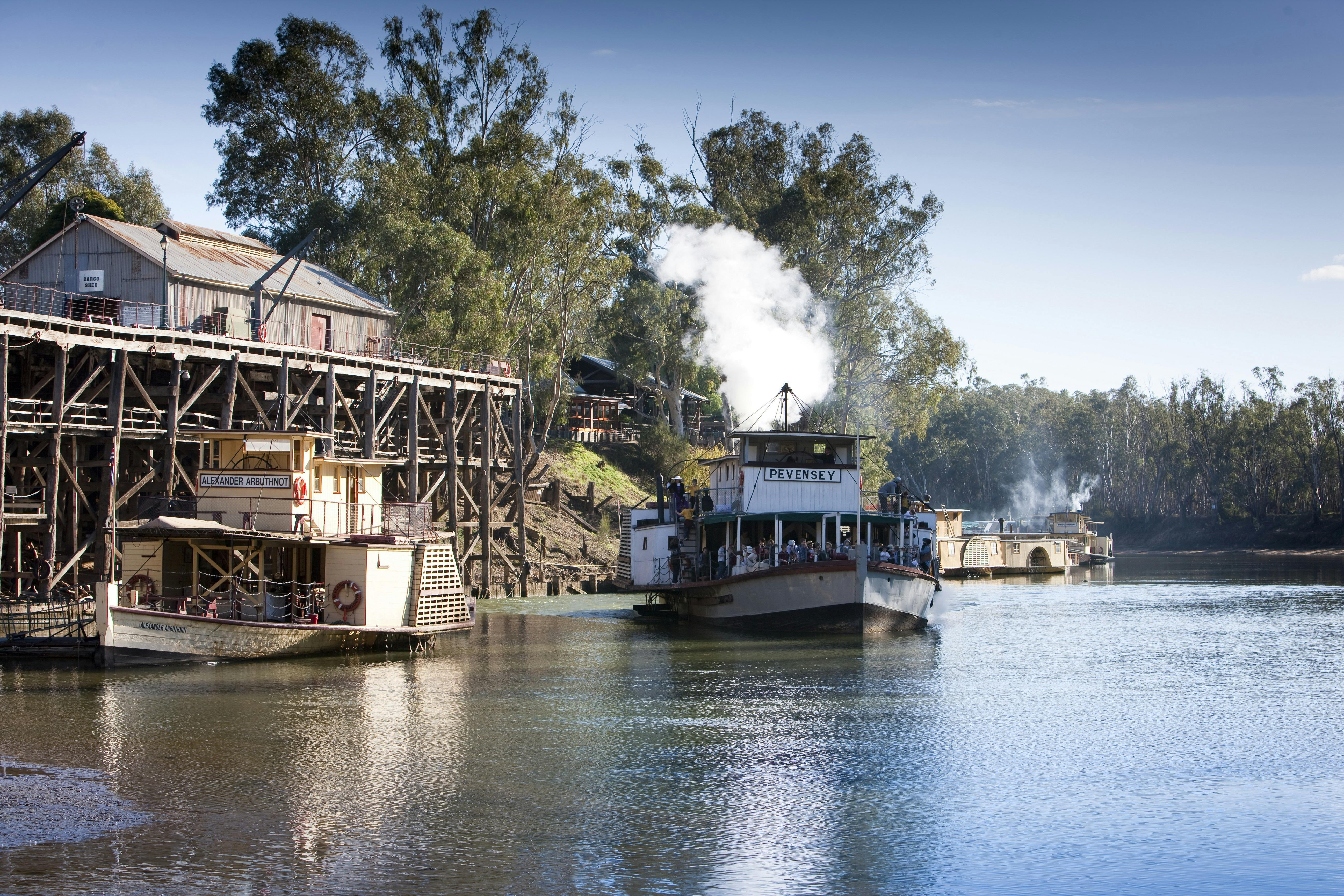 Image of Paddlesteamers alongside the Echuca Wharf