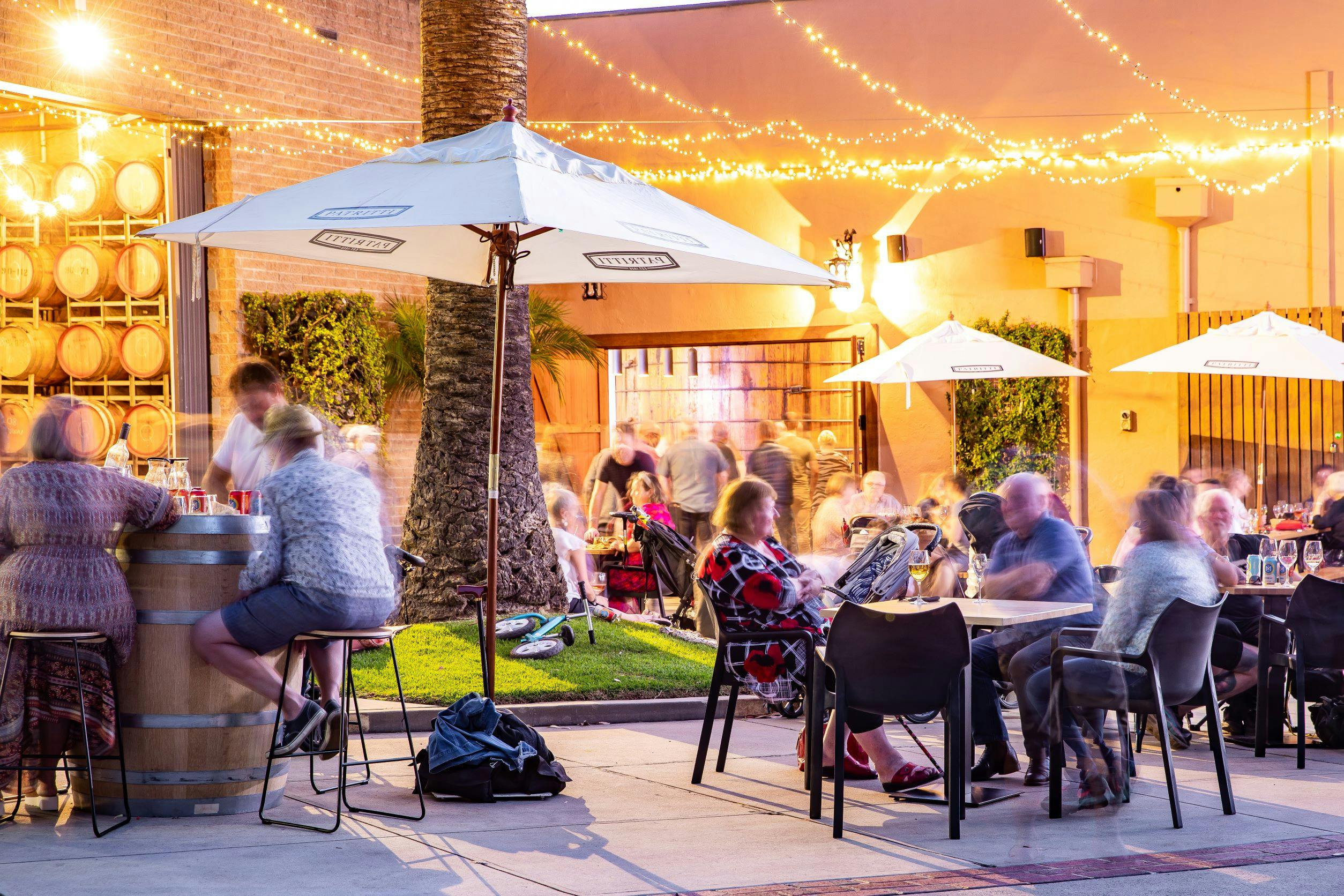 Patritti, winery, wine, cellar door, food truck, live music, sunset, night time