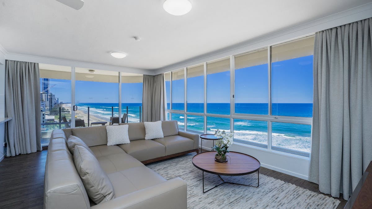 Open plan family living with beachfront views