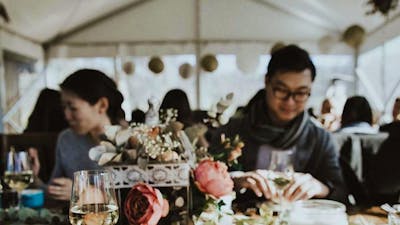 Table set with flowers and truffle dishes