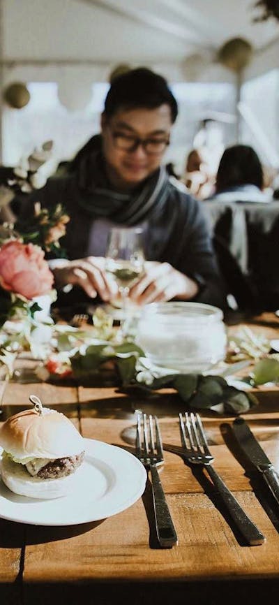 Table set with flowers and truffle dishes