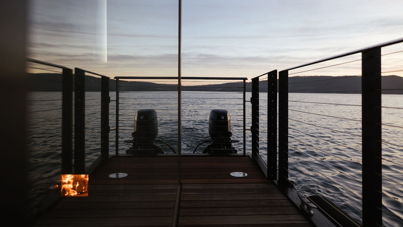 Golden hour in Southern Tasmania, from Kuuma sauna boat