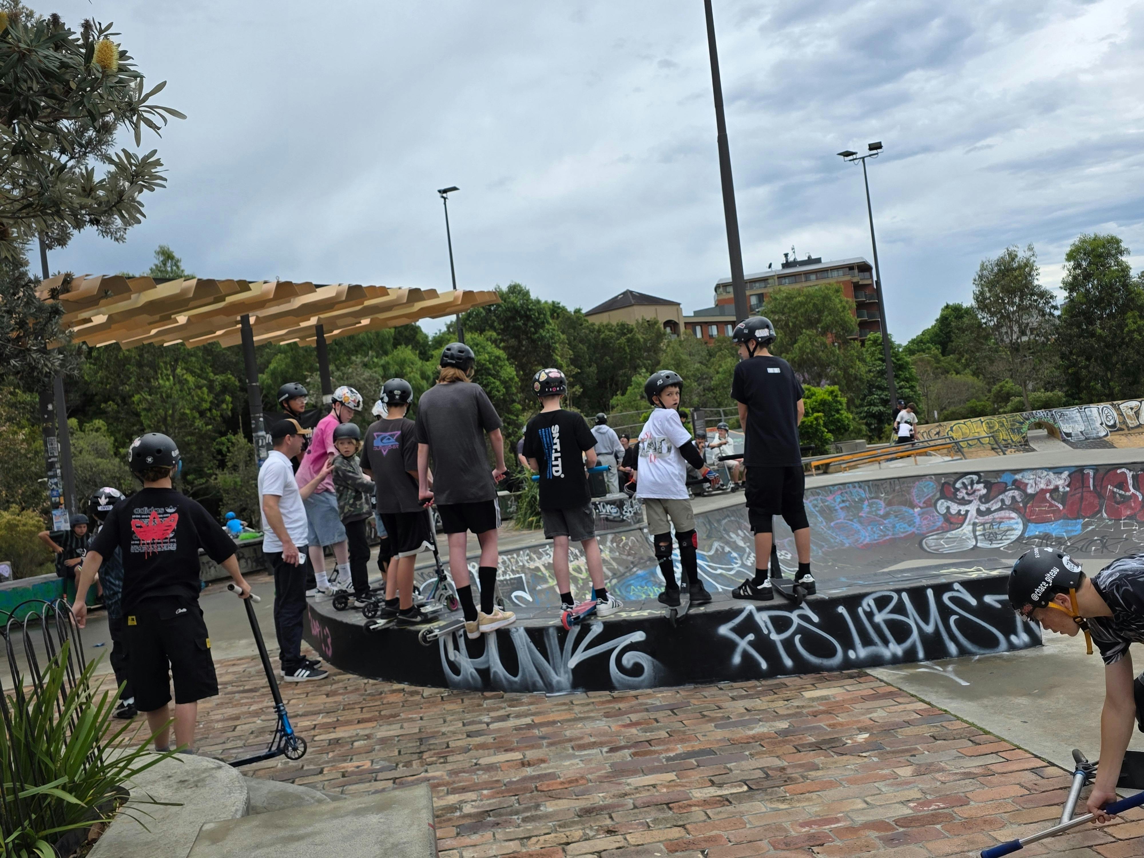 SSC riders waiting to take their turn in the Sydney Park Bowl