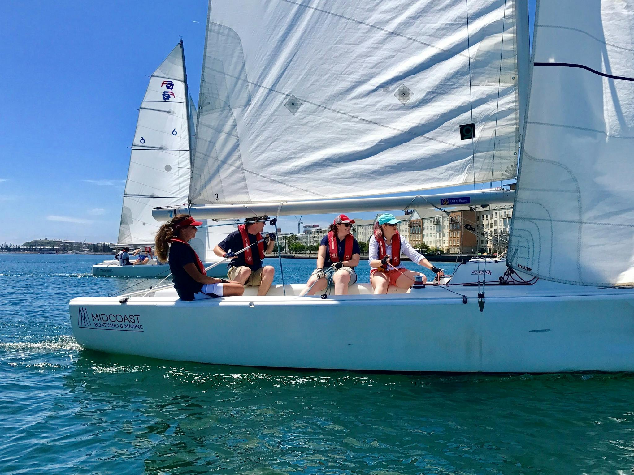 Force 24 keelboat sailing on Newcastle Harbour.  A sunfilled day of enjoyment on the water awaits!