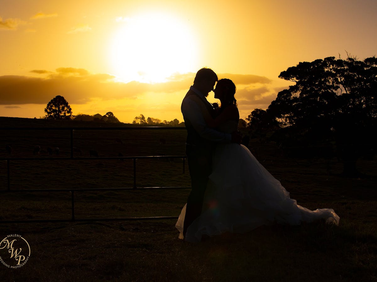 Wedding couple photographed at Sunset in Maleny  Sunshine Coast Hinterland Malenyweddingphotography