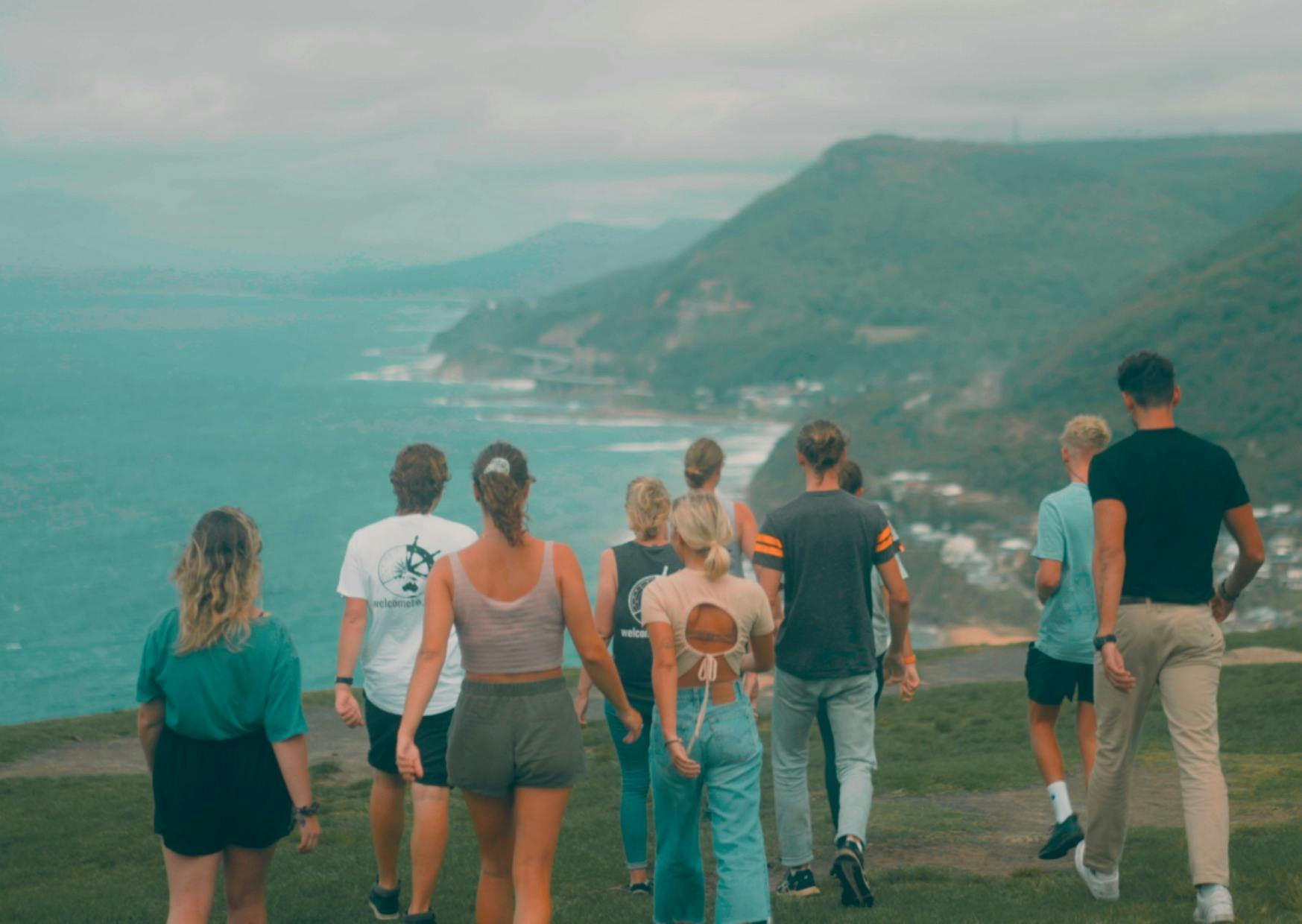 A group of people at the Bald Hill Lookout in Sydney