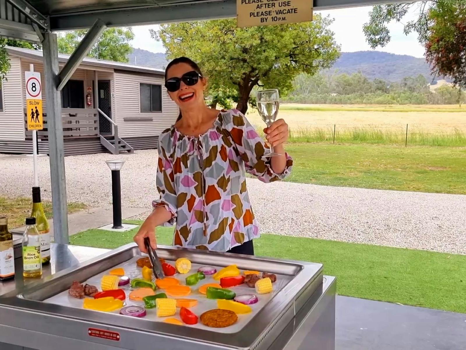 Valley View Caravan Park barbeque with Prosecco