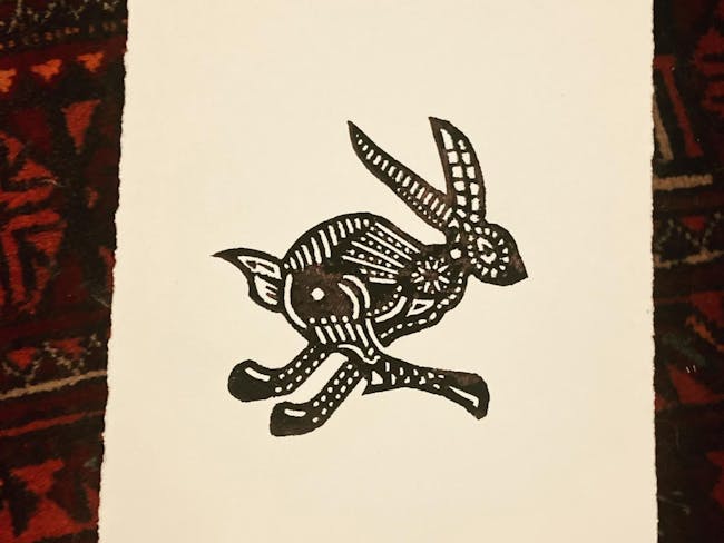 Lino Print of Solstice Hare