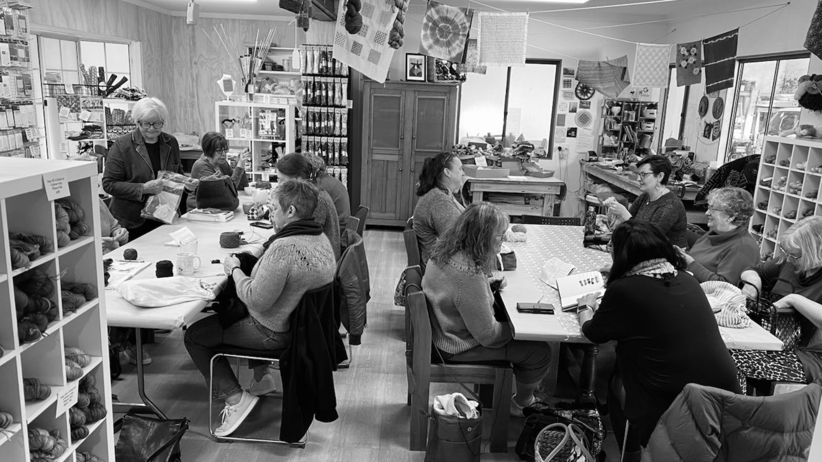A social knitting event at Bombed Yarns studio