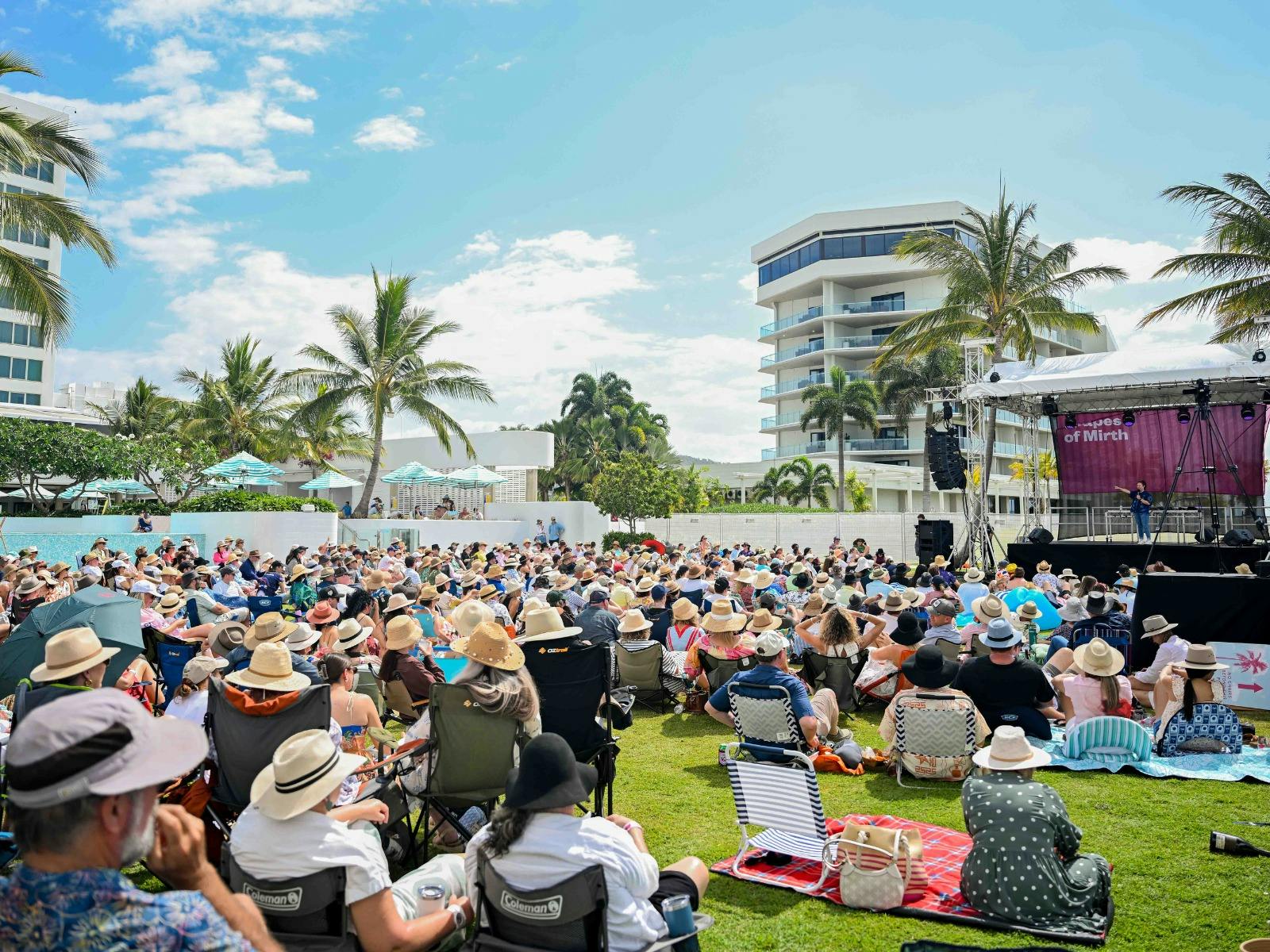 A large crowd at Grapes of Mirth Gone Troppo at The Ville Resort-Casino, 2025.