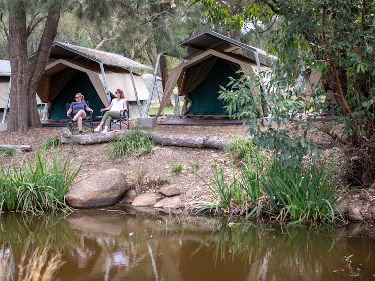Relaxing by the billabong, Billabong Camp, Taronga Western Plains Zoo Dubbo