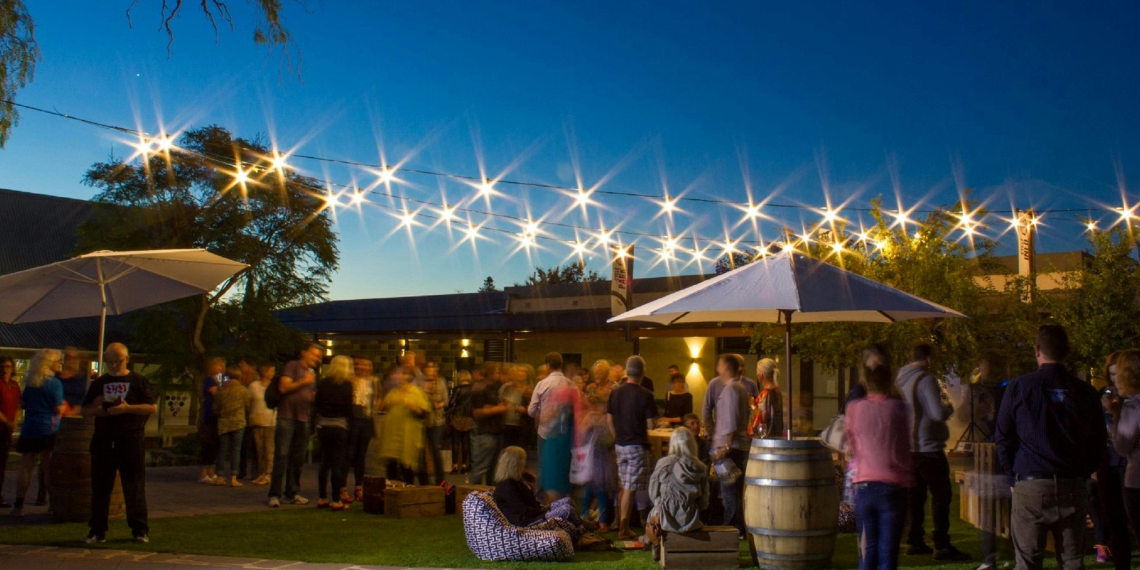 People stood in the Tanunda Town Square during early evening