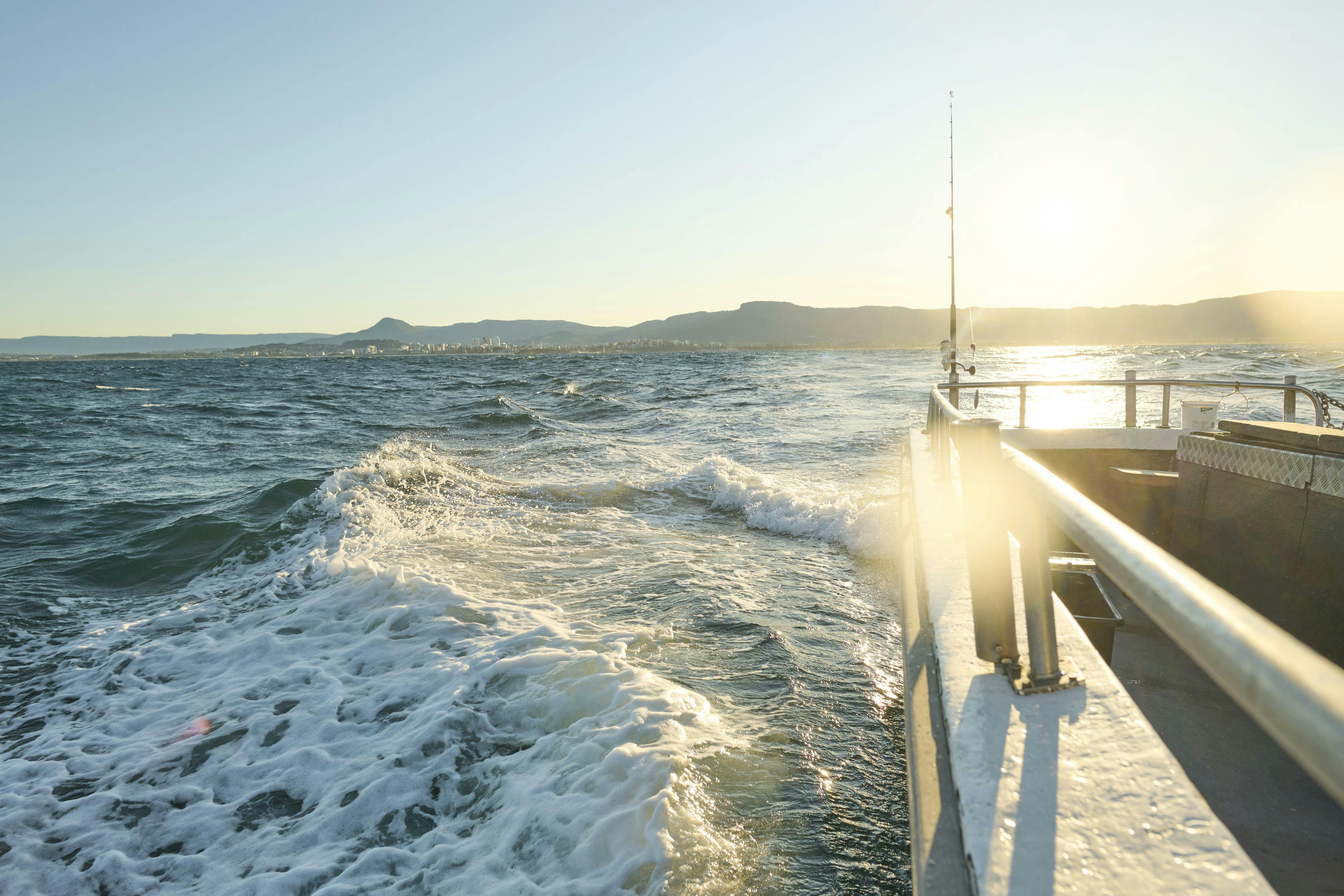 Sun ray hitting the bow of the boat