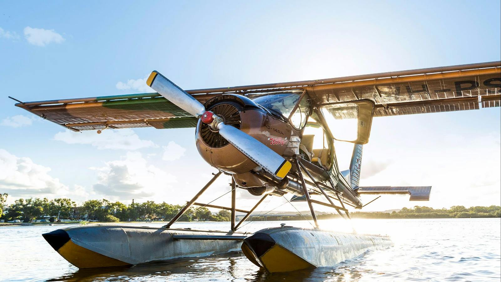 View of Seaplane in sunset on Maroochy River