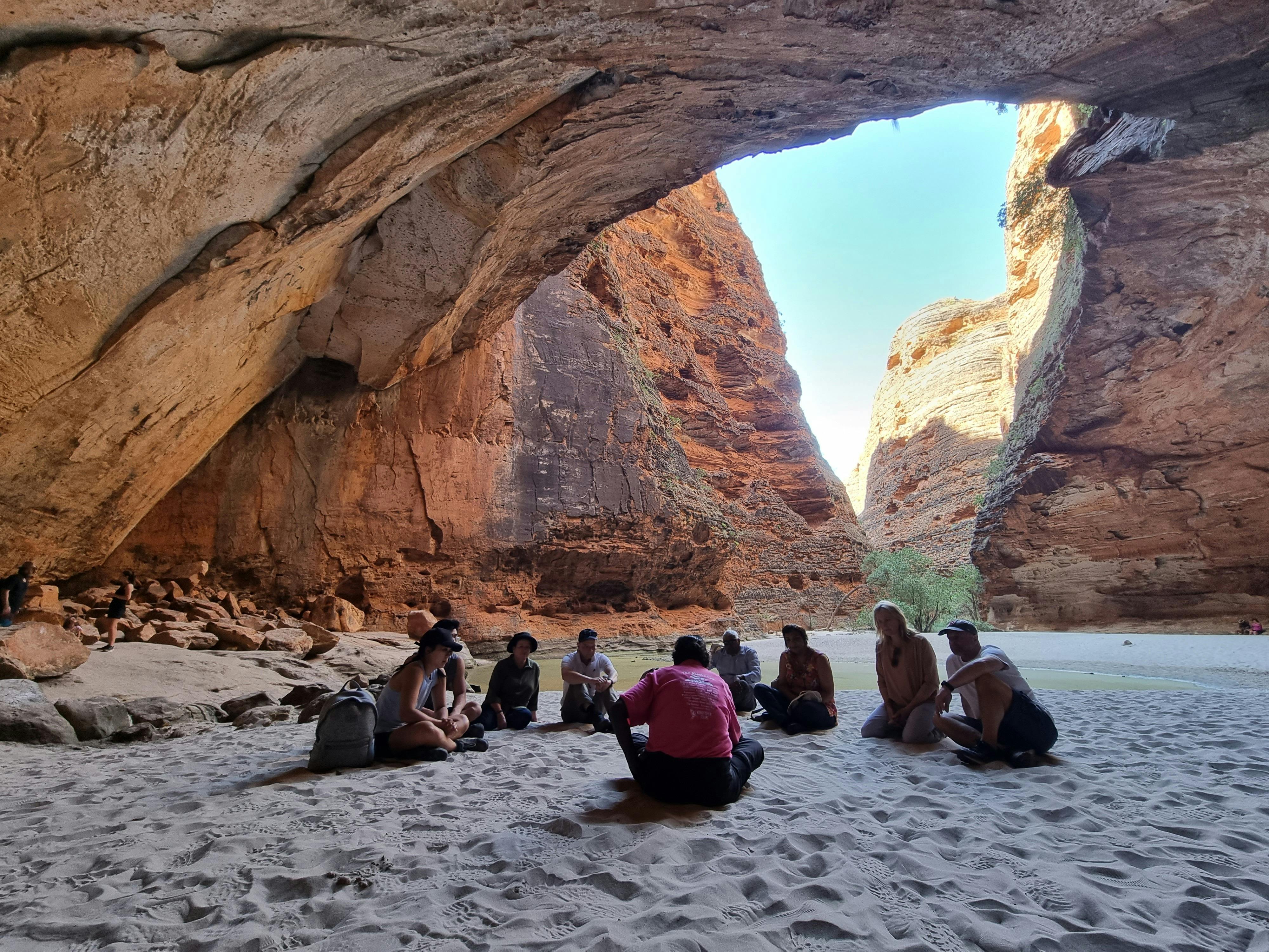 Sitting in Cathedral Gorge while Bec draws stories in the sand