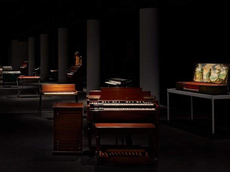 View of Electric Keys showing keyboard instruments from the Powerhouse collection