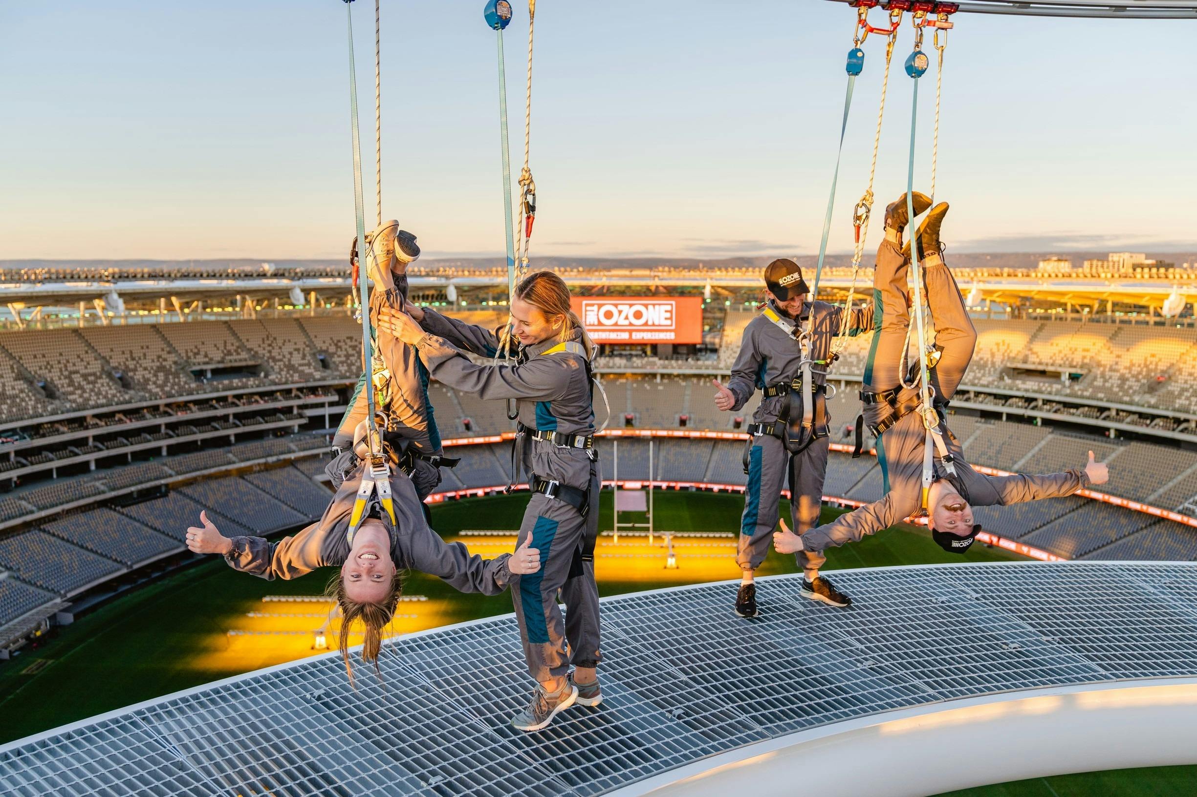 People taking the Vertigo experience at the Ozone at Optus Stadium in Burswood