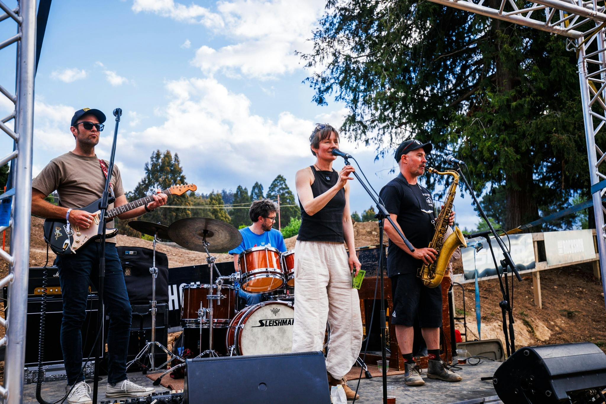 Local guitar and singer on stage at maydena bike park