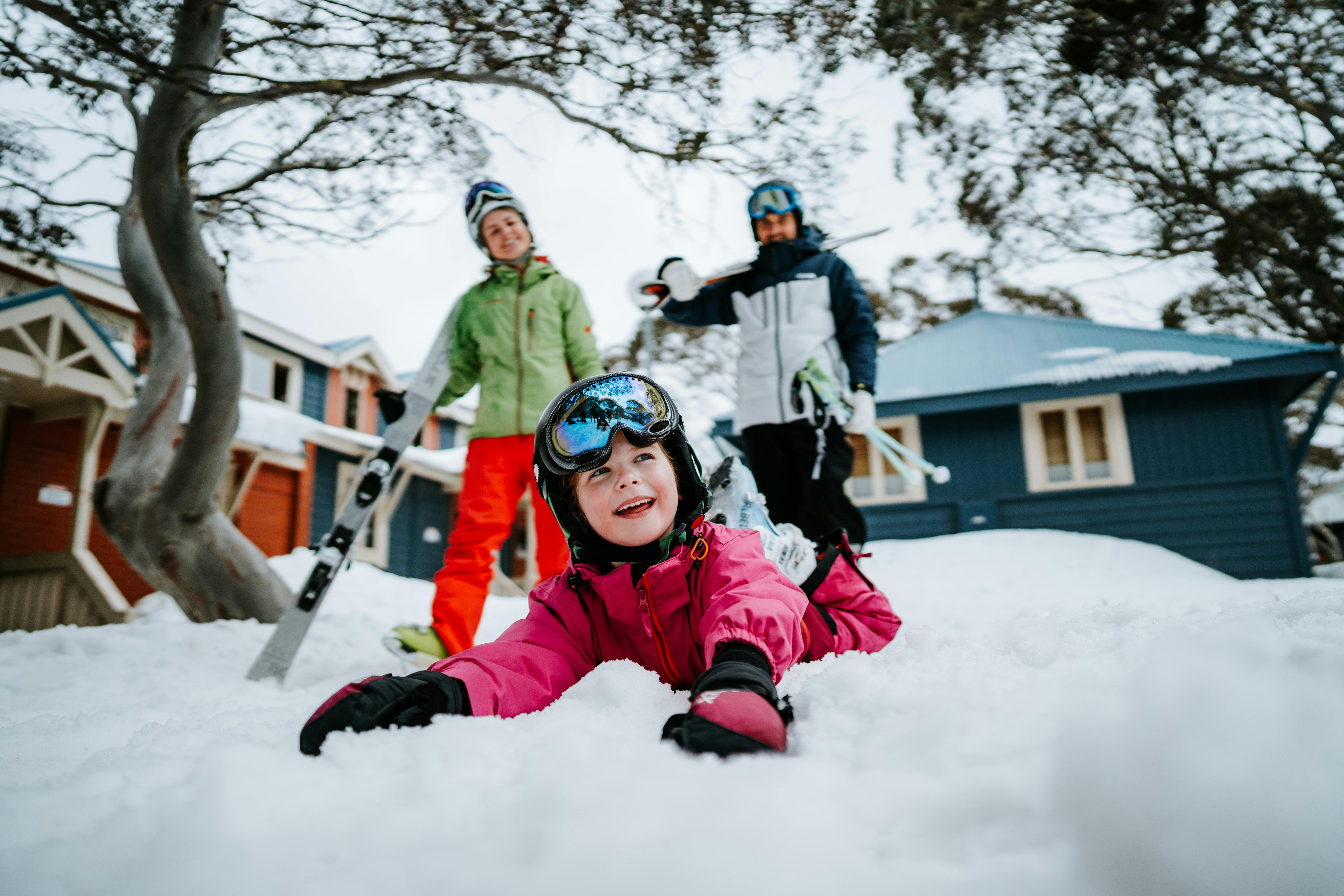 Family enjoys snow fun in Davenport Village