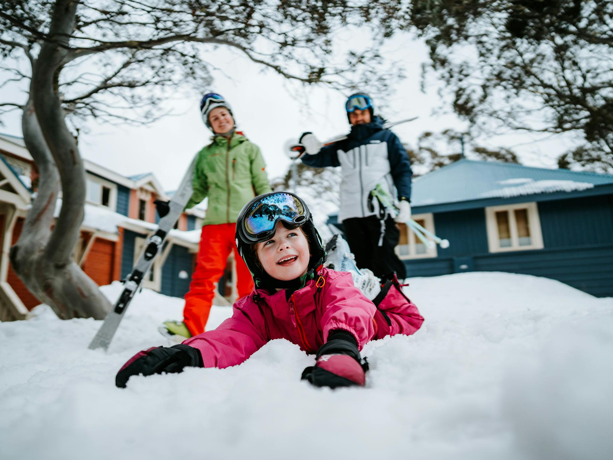 Family enjoys snow fun in Davenport Village