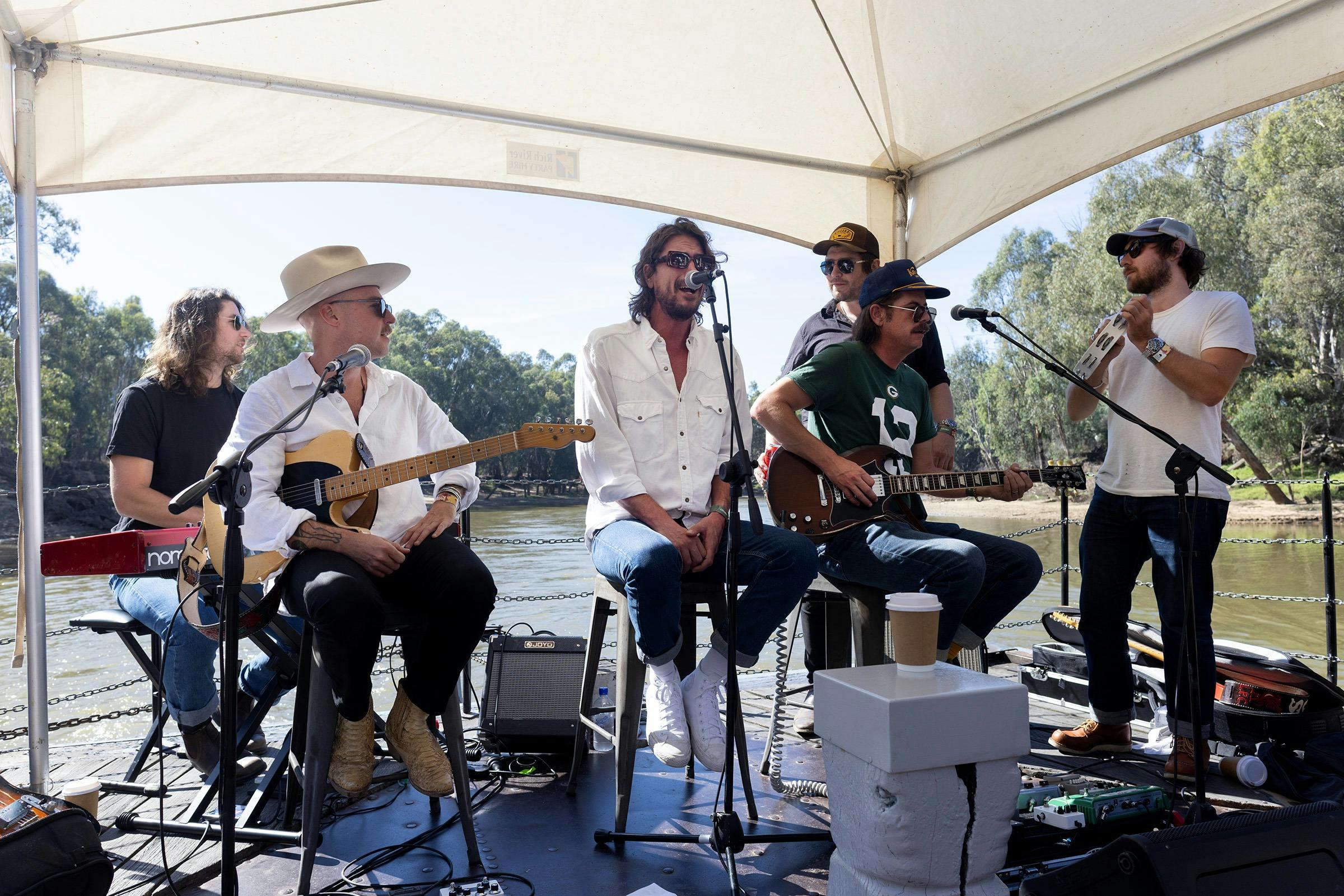 Band performing on stage at Riverboats Music Festival