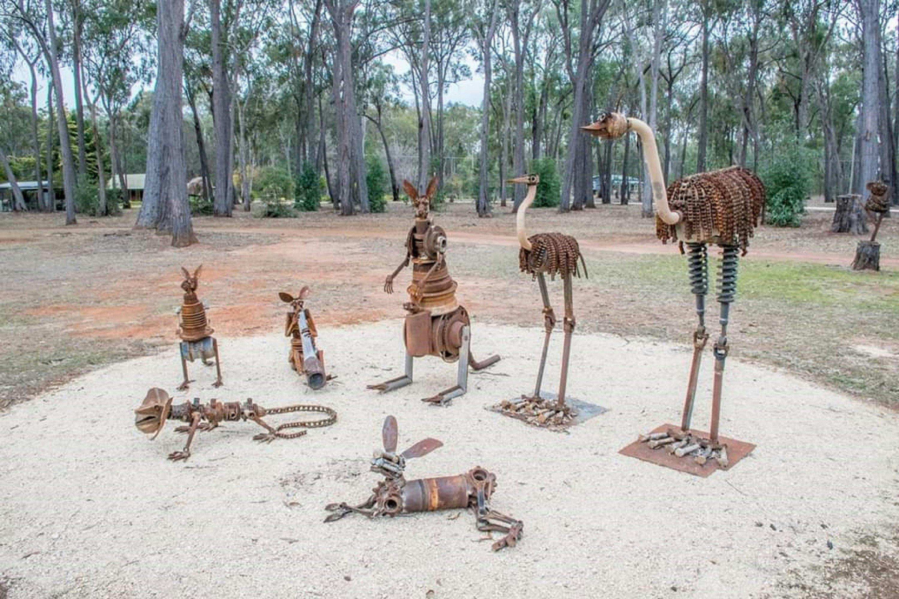 Seven metal sculptures of native australian animals