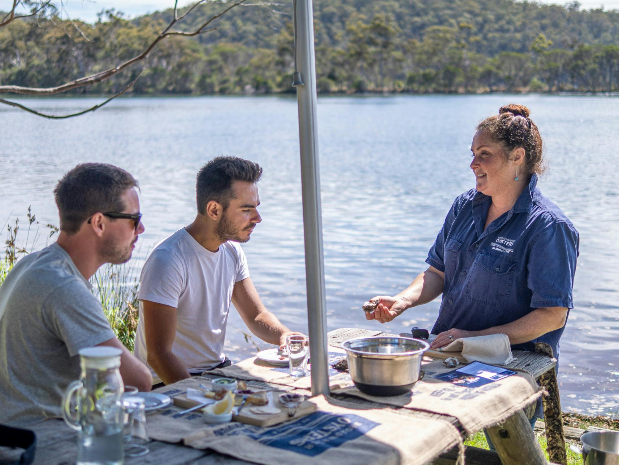 Guests enjoying the oyster farm experience
