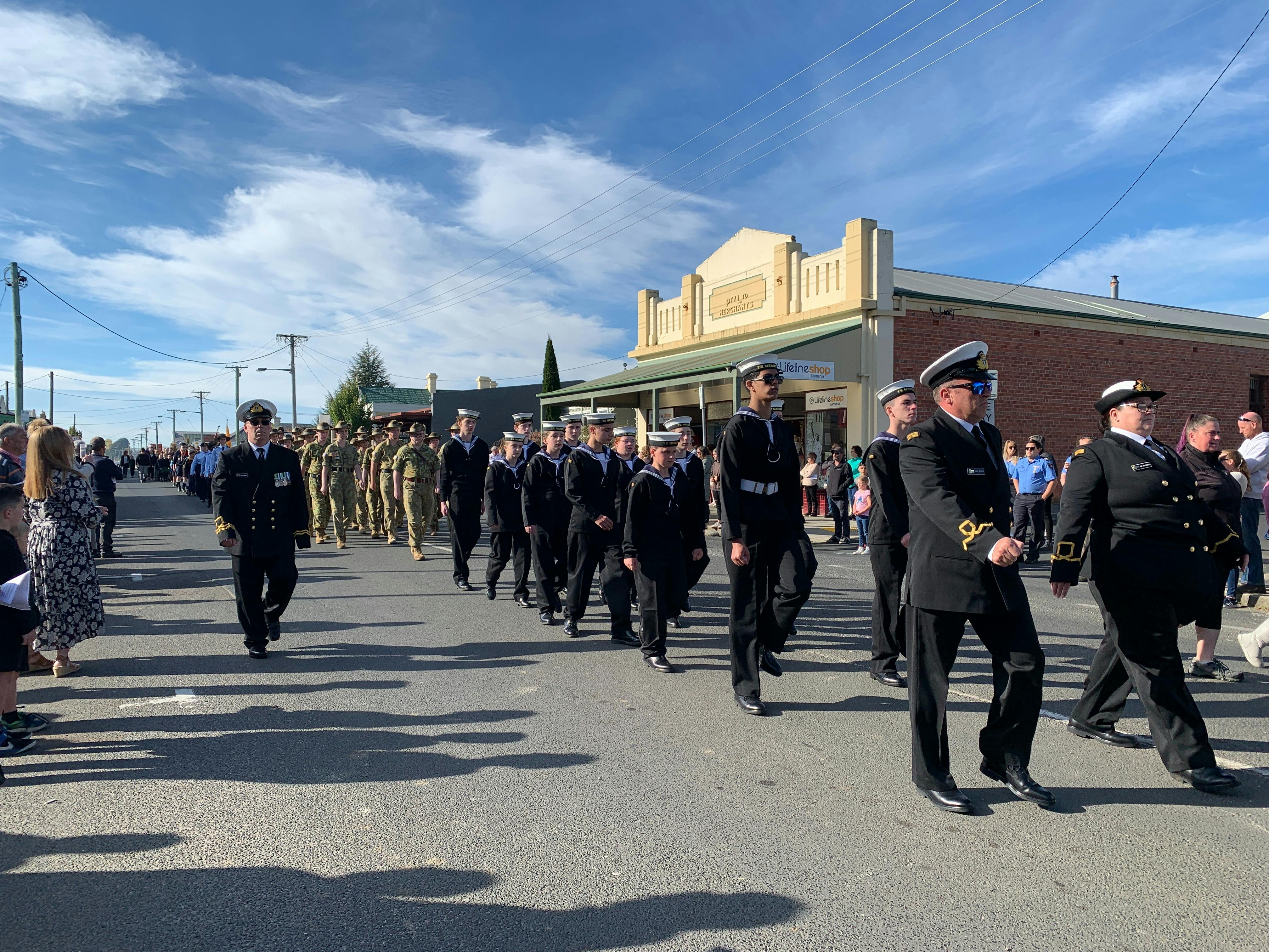 TS Mersey cadets march at the Latrobe ANZAC Day Service