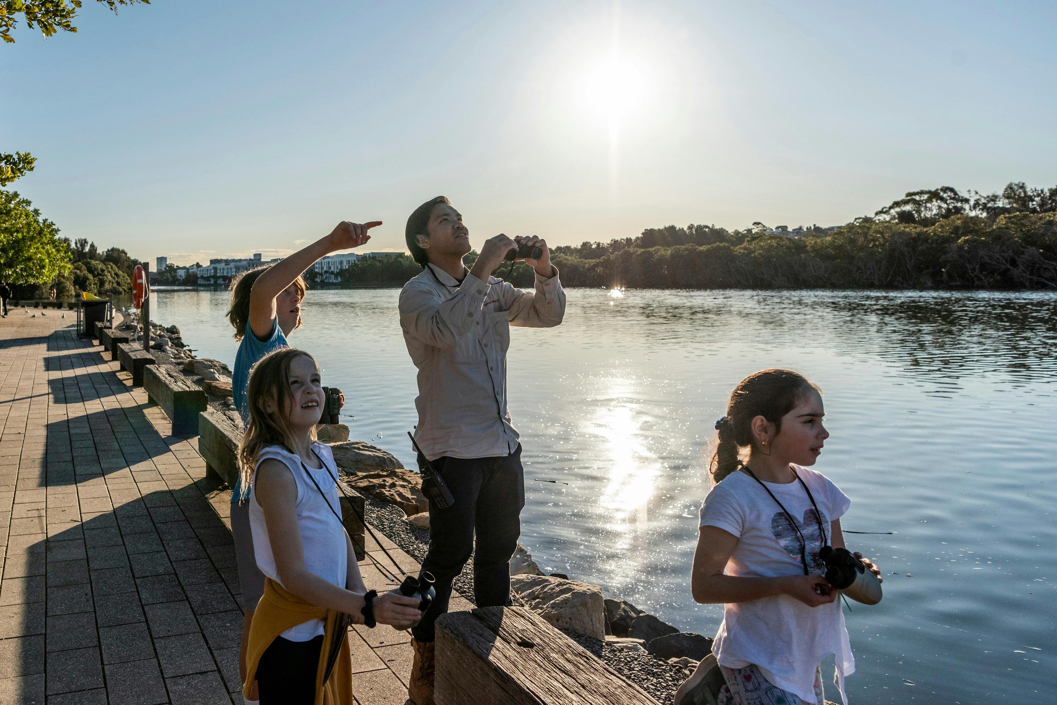 Park Ranger and visitor children at Armory Wharf