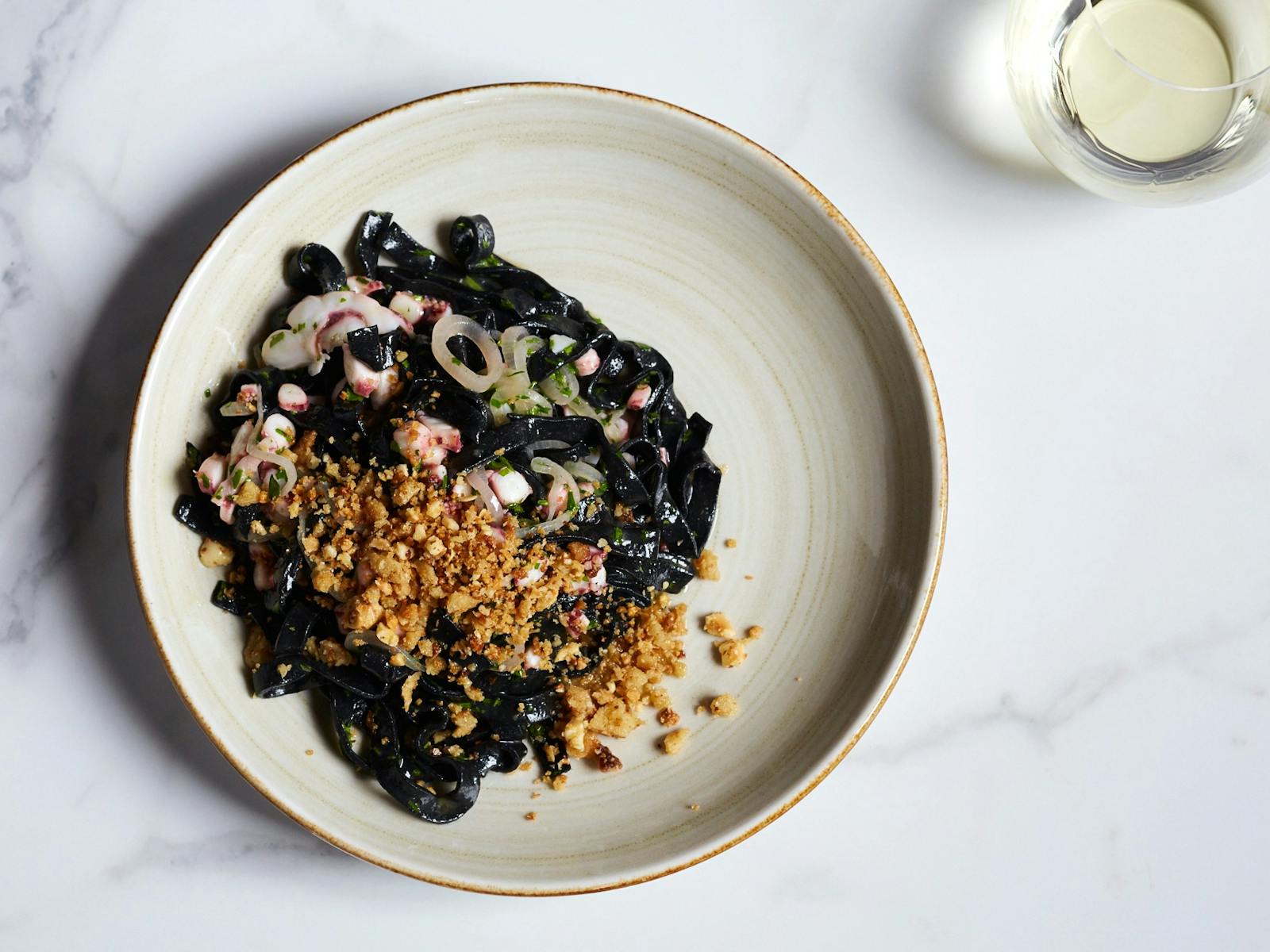 Stelo Squid Ink Pasta and Chardonnay