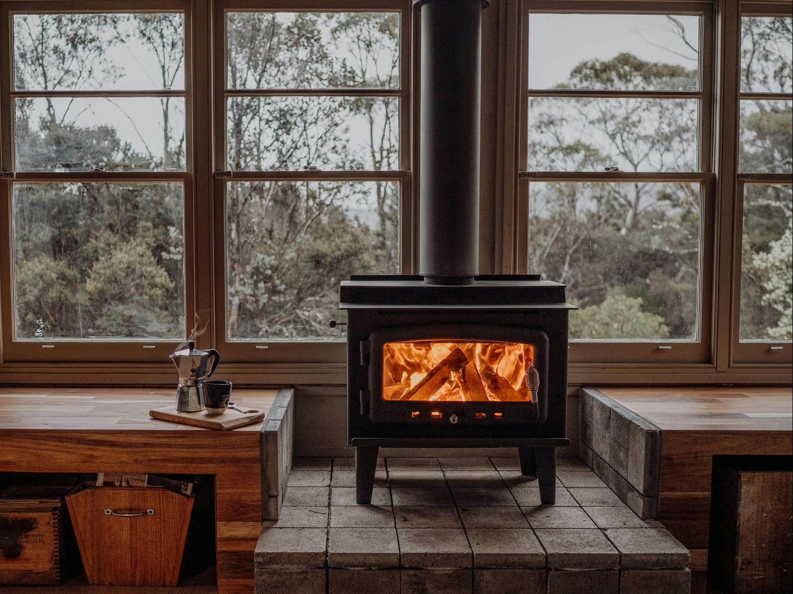 The Nectre wood fireplace is essential for the warmth and comfort of the cabin.